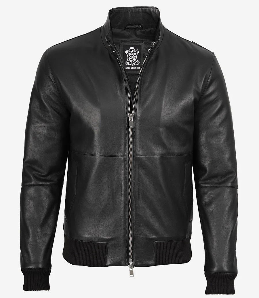 Men's Premium Black Lambskin Bomber Leather Jacket