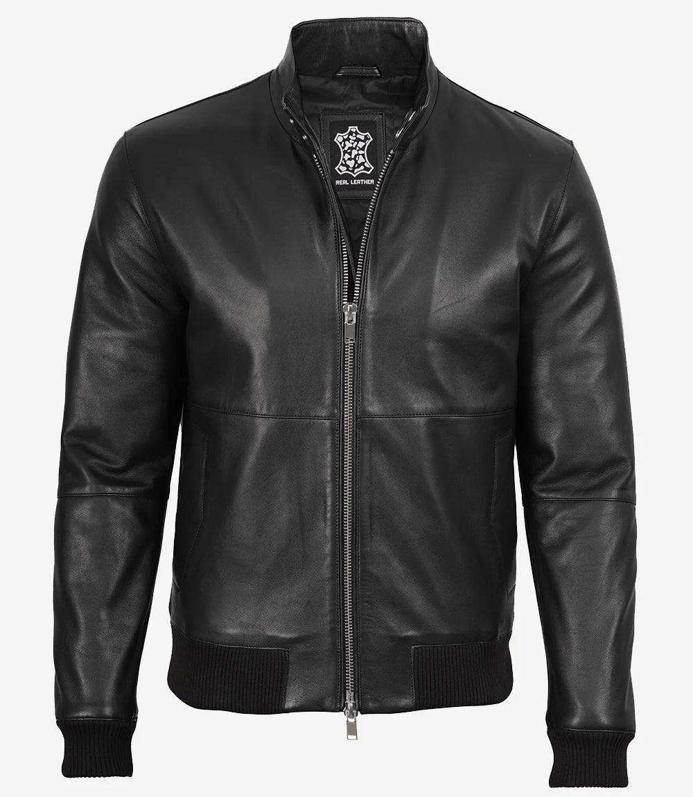 Men's Premium Black Lambskin Bomber Leather Jacket