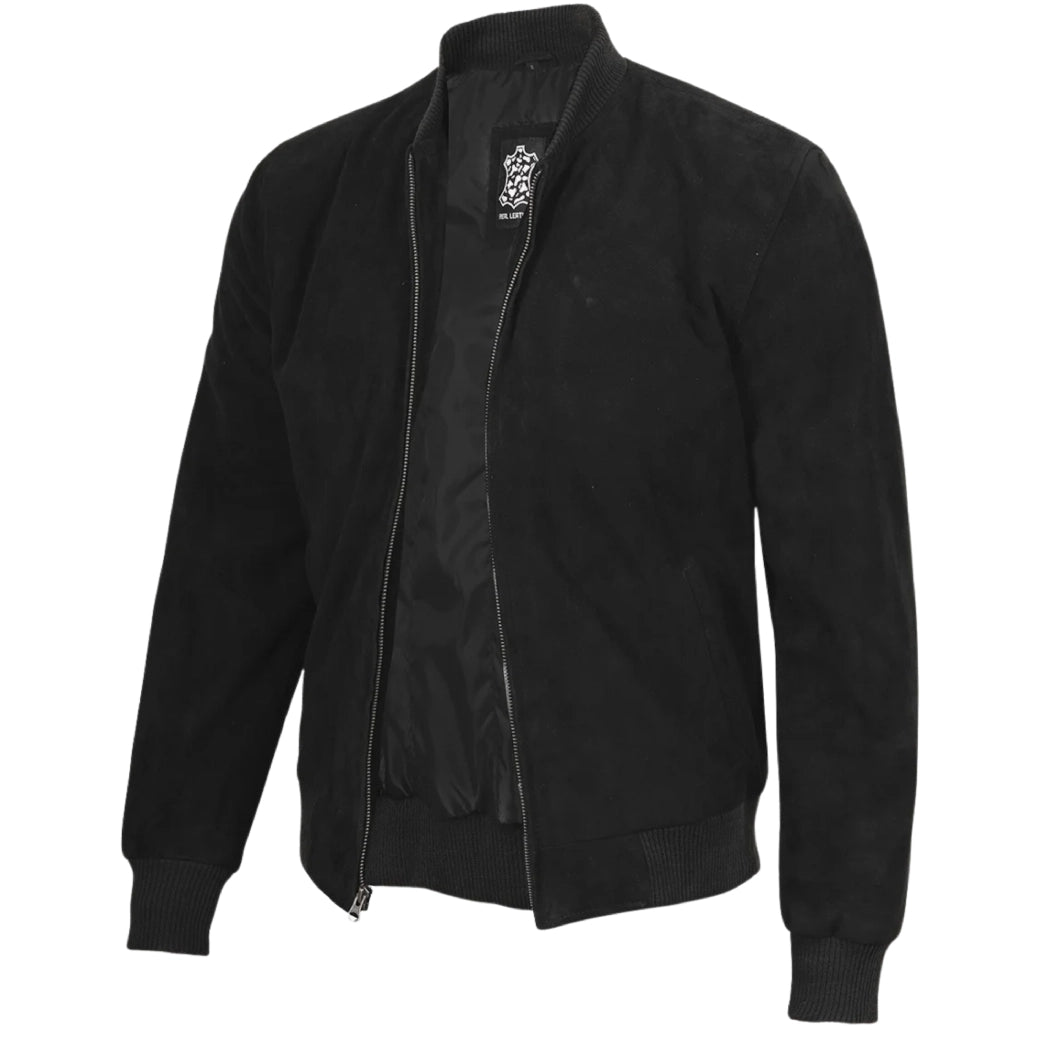 Men's Premium Real Suede Black Leather Bomber Jacket