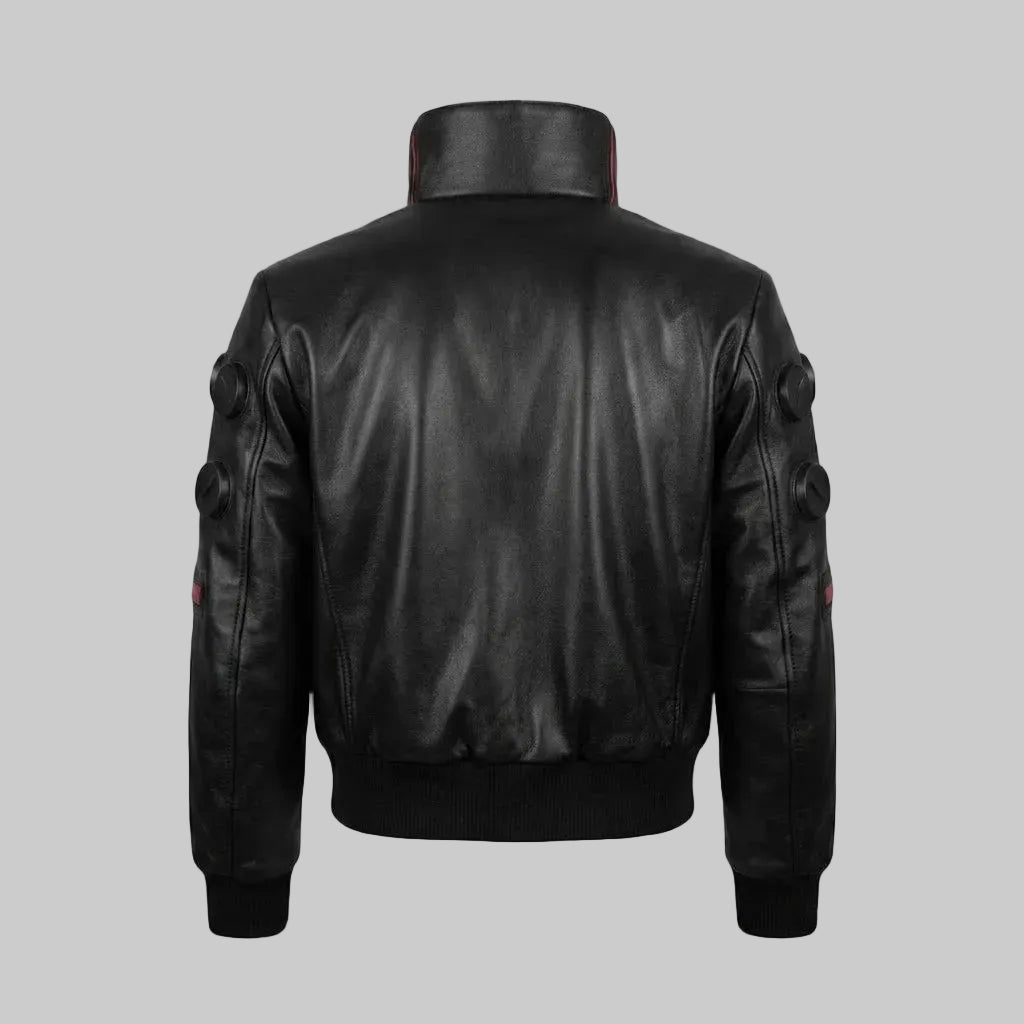 Men's Real Sheepskin Black Leather Anime Inspired Jacket
