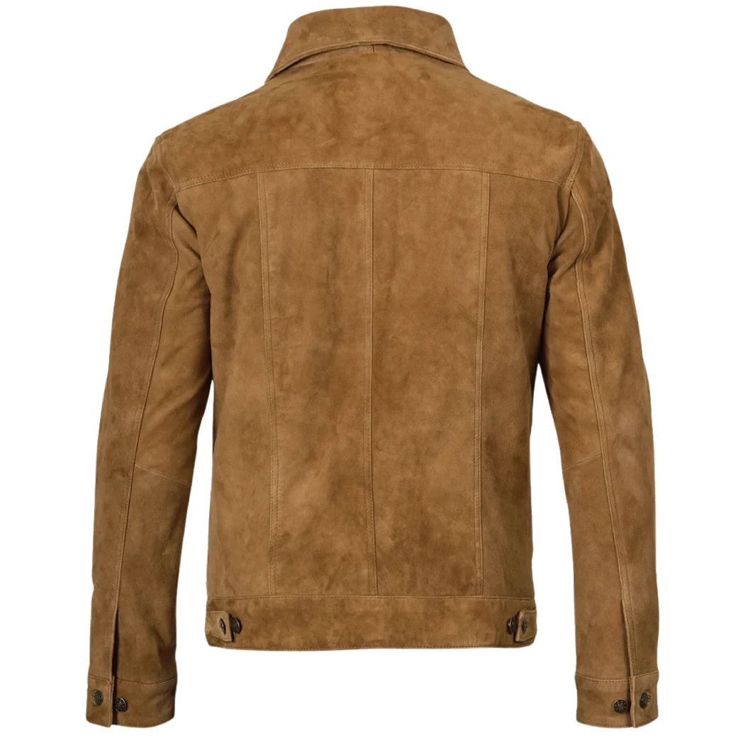 Men's Real Suede Tan Button Down Leather Jacket