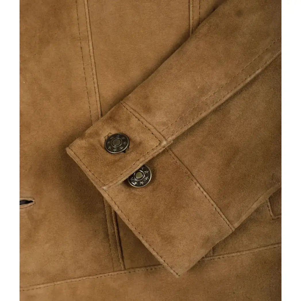Men's Real Suede Tan Button Down Leather Jacket