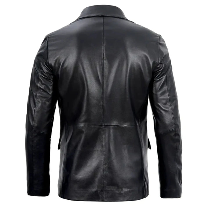 Men's Real sheepskin Black Leather Blazer