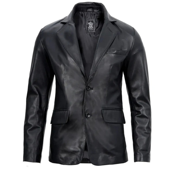 Men's Real sheepskin Black Leather Blazer