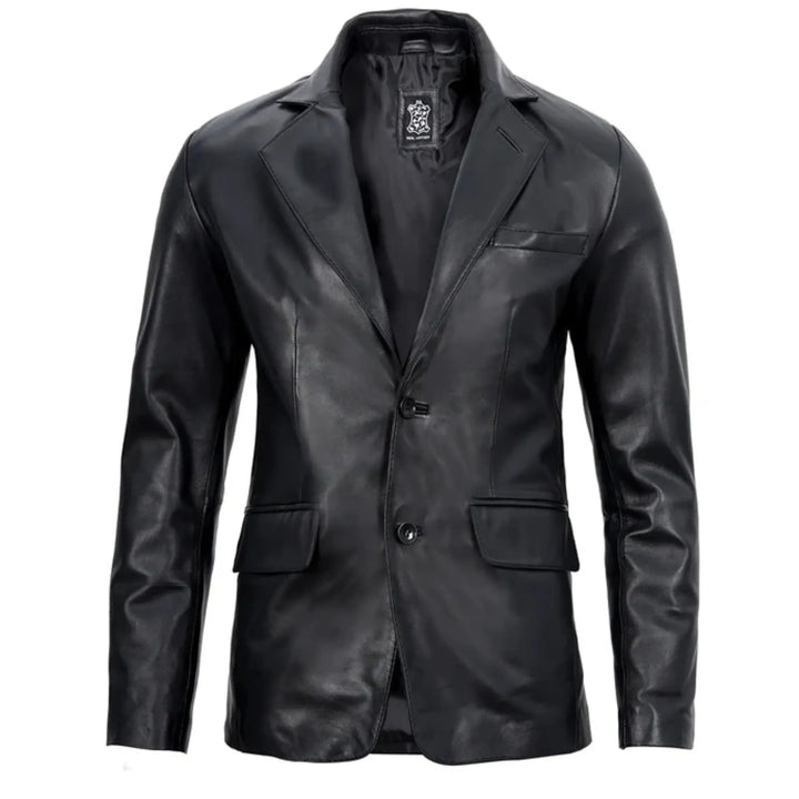Men's Real sheepskin Black Leather Blazer