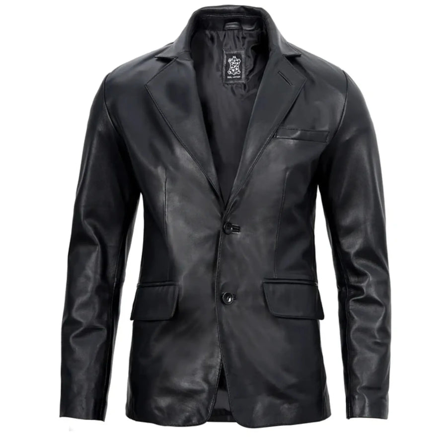 Men's Real sheepskin Black Leather Blazer