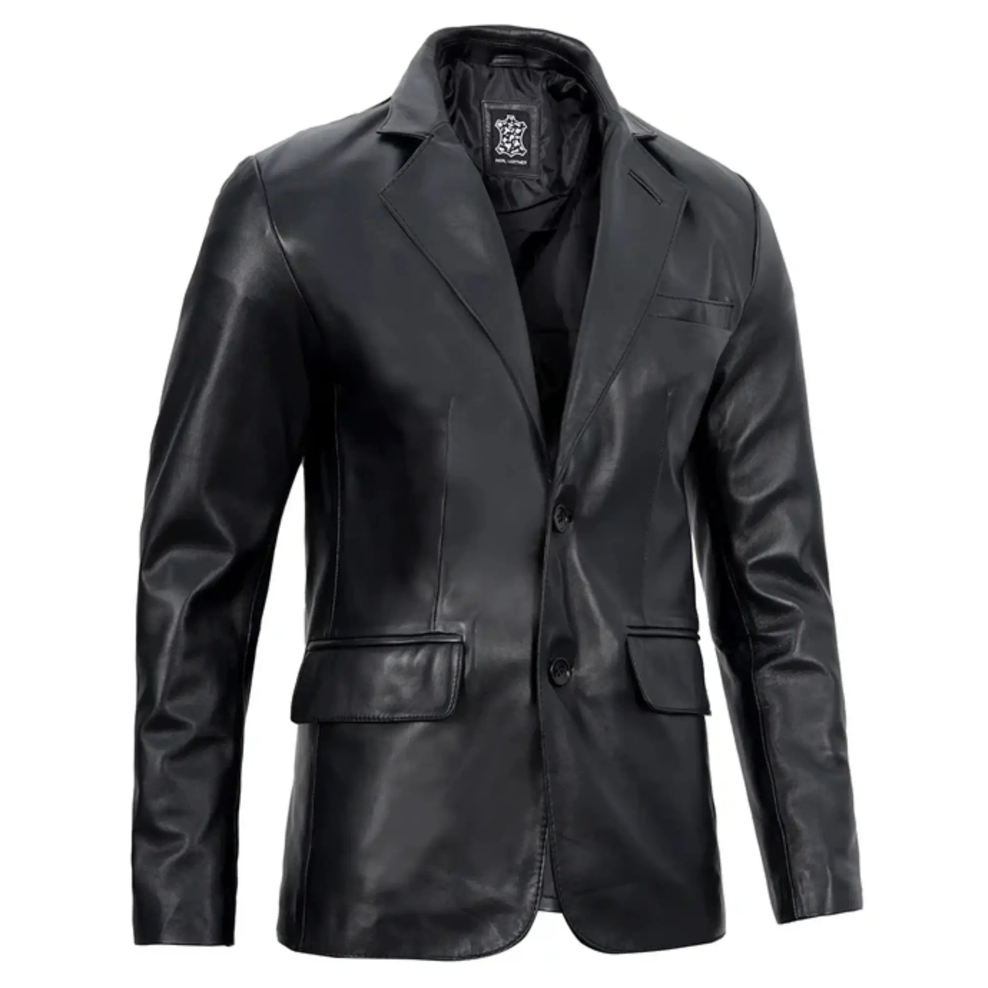Men's Real sheepskin Black Leather Blazer