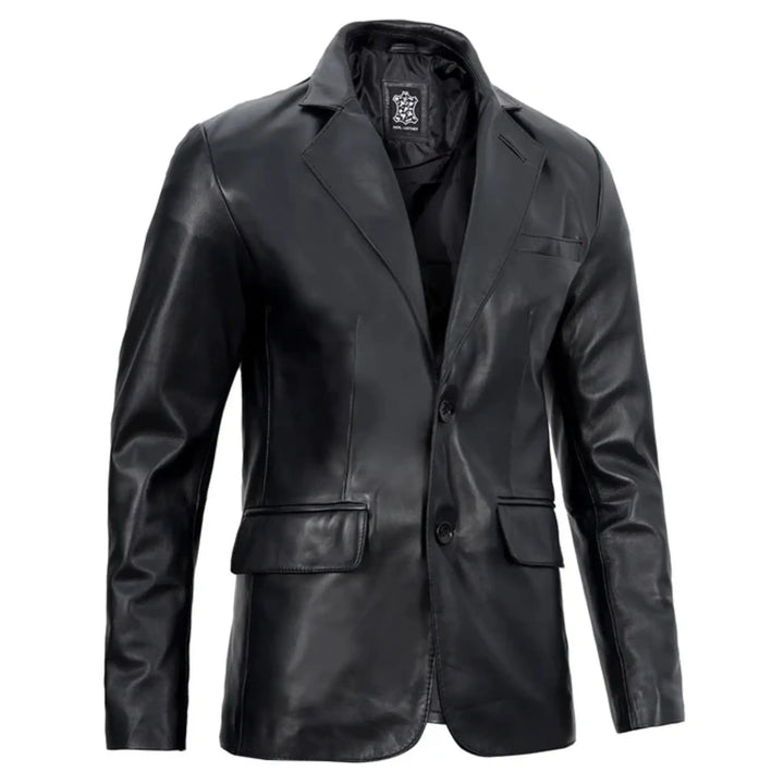 Men's Real sheepskin Black Leather Blazer