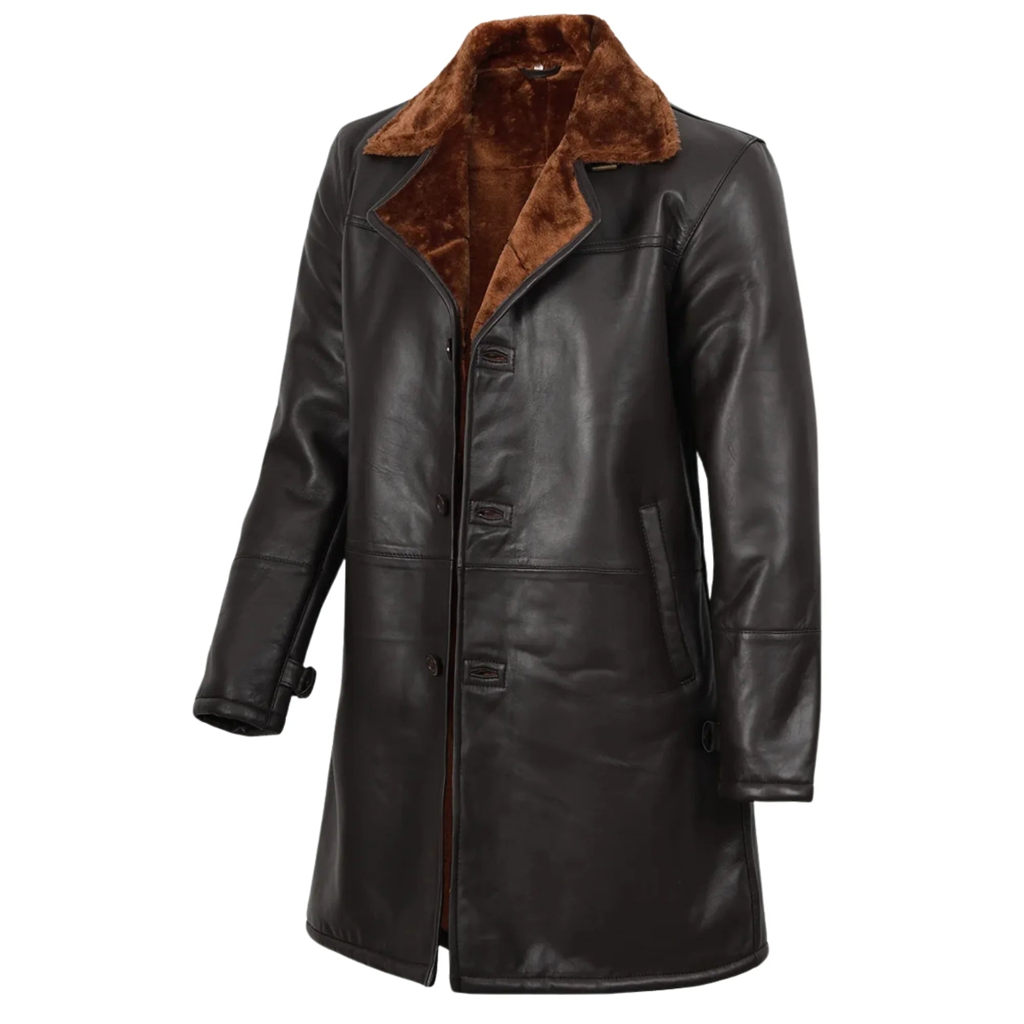 Men's Sheepskin Leather 3/4 Length Dark Brown Shearling Coat