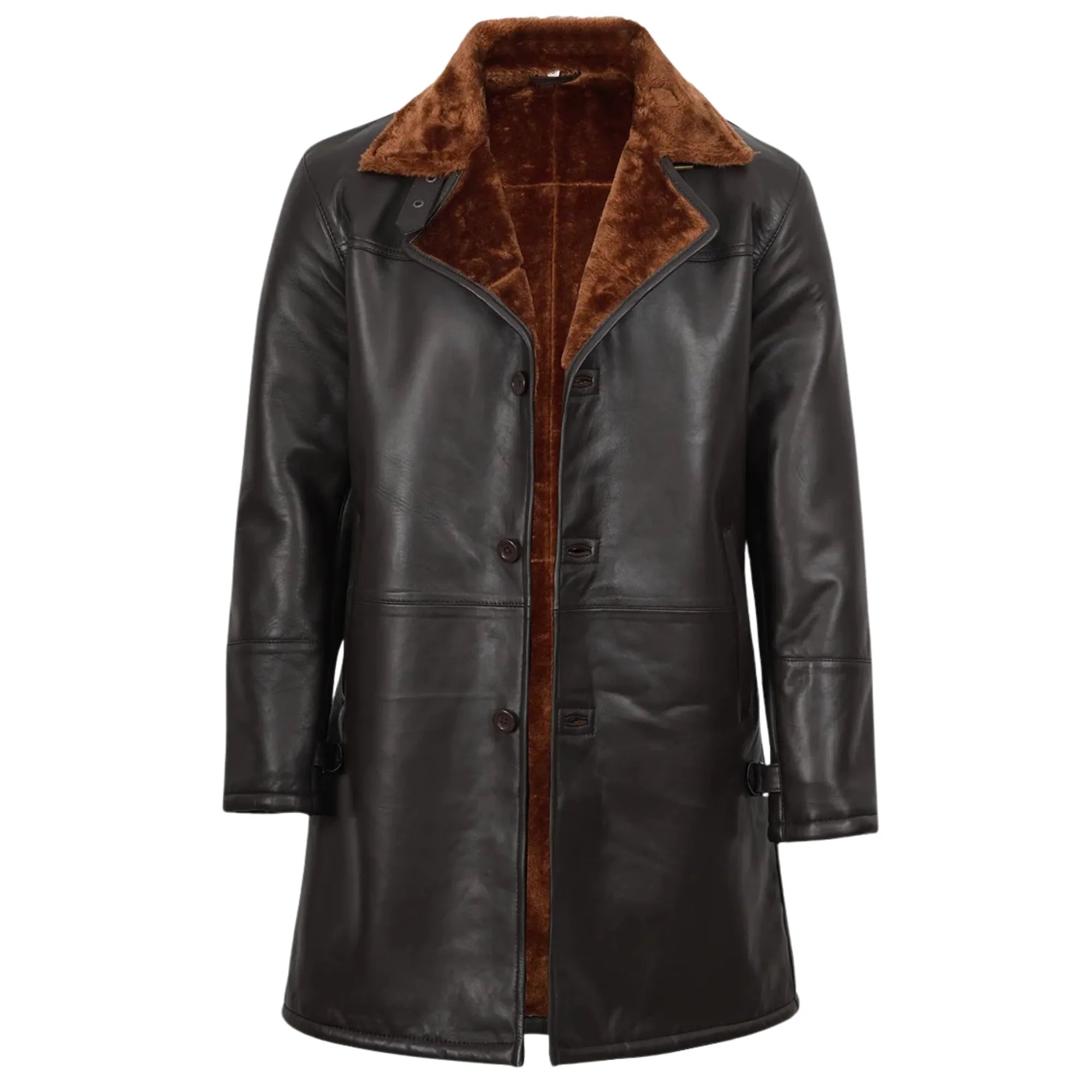 Men's Sheepskin Leather 3/4 Length Dark Brown Shearling Coat