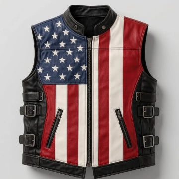 Men's Sheepskin Leather American Flag Inspired West