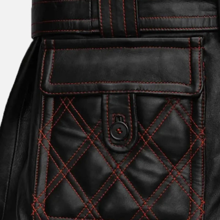 Men's Sheepskin Leather Black Trench Coat