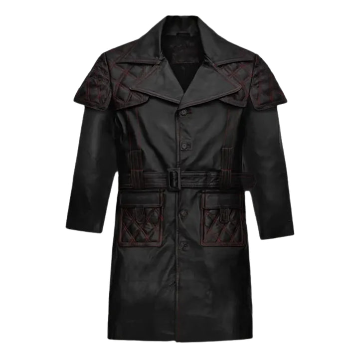 Men's Sheepskin Leather Black Trench Coat