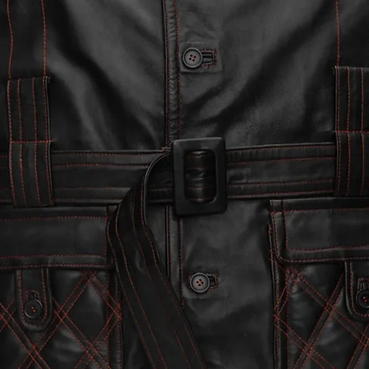 Men's Sheepskin Leather Black Trench Coat