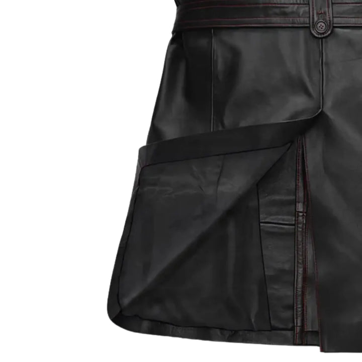 Men's Sheepskin Leather Black Trench Coat