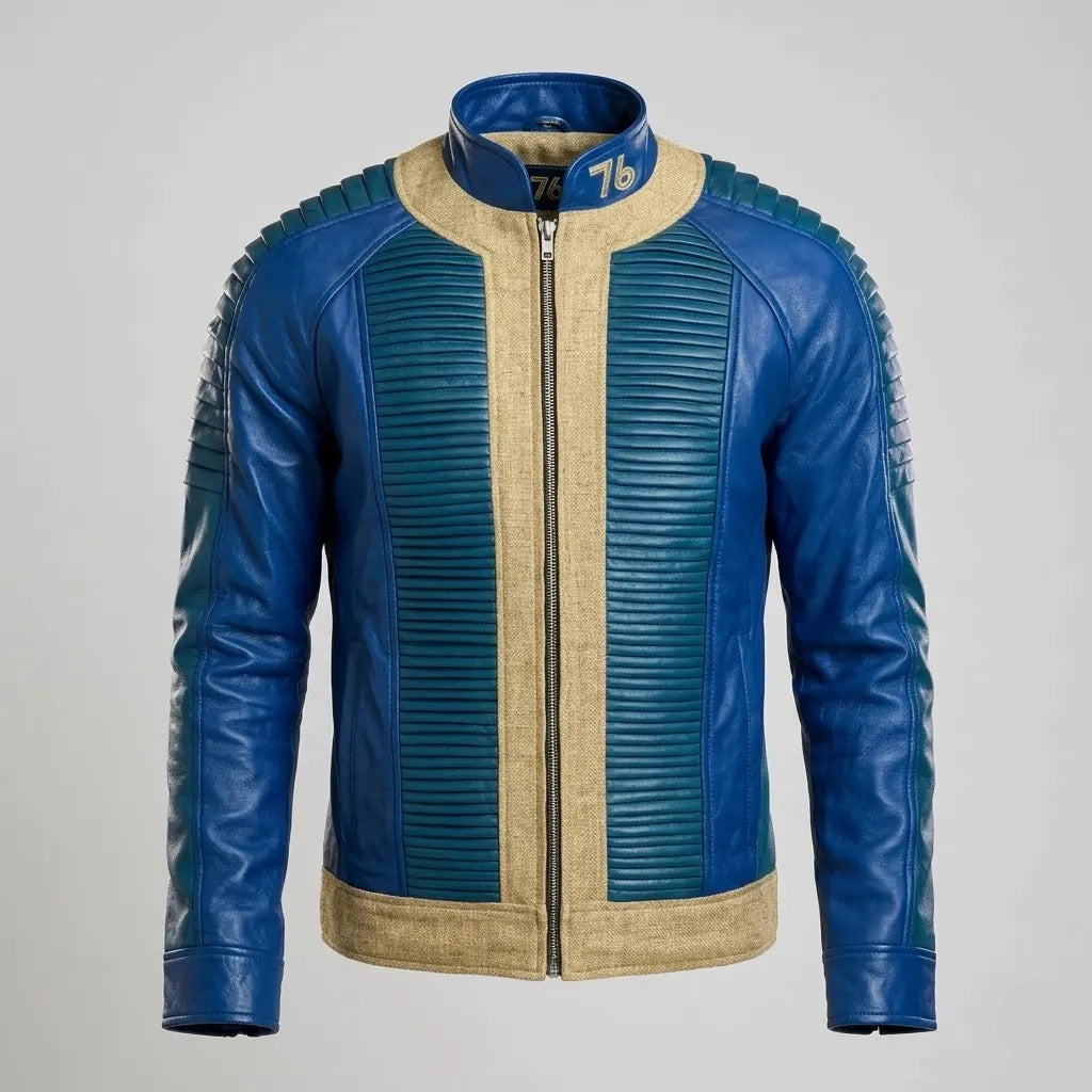 Men's Sheepskin Leather Blue Bomber Jacket