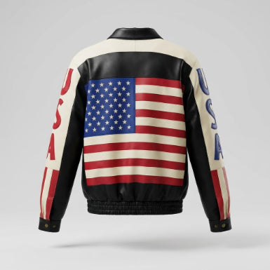 Men's Sheepskin Leather Jacket For USA Independence Day