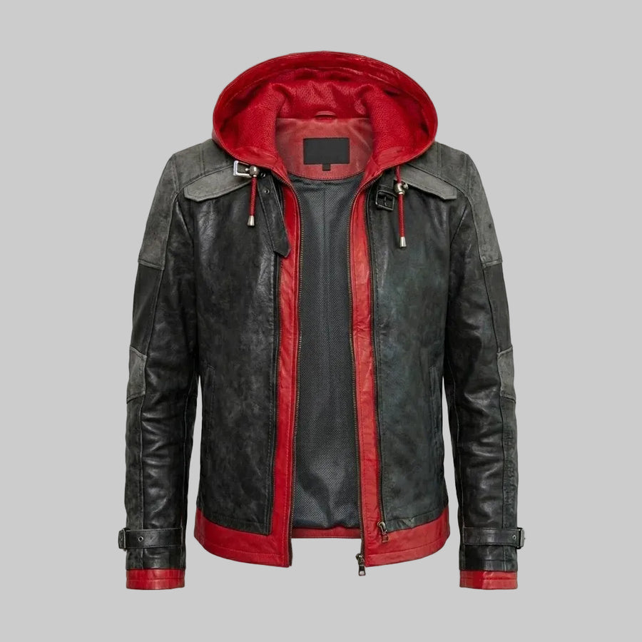 Men's Sheepskin Leather Red Biker Jacket