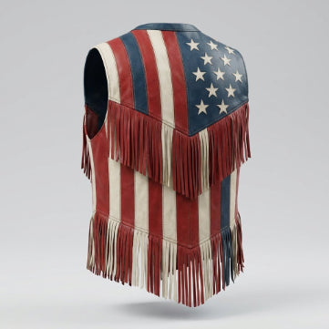 Men's Sheepskin Leather USA Flag Inspired Vest