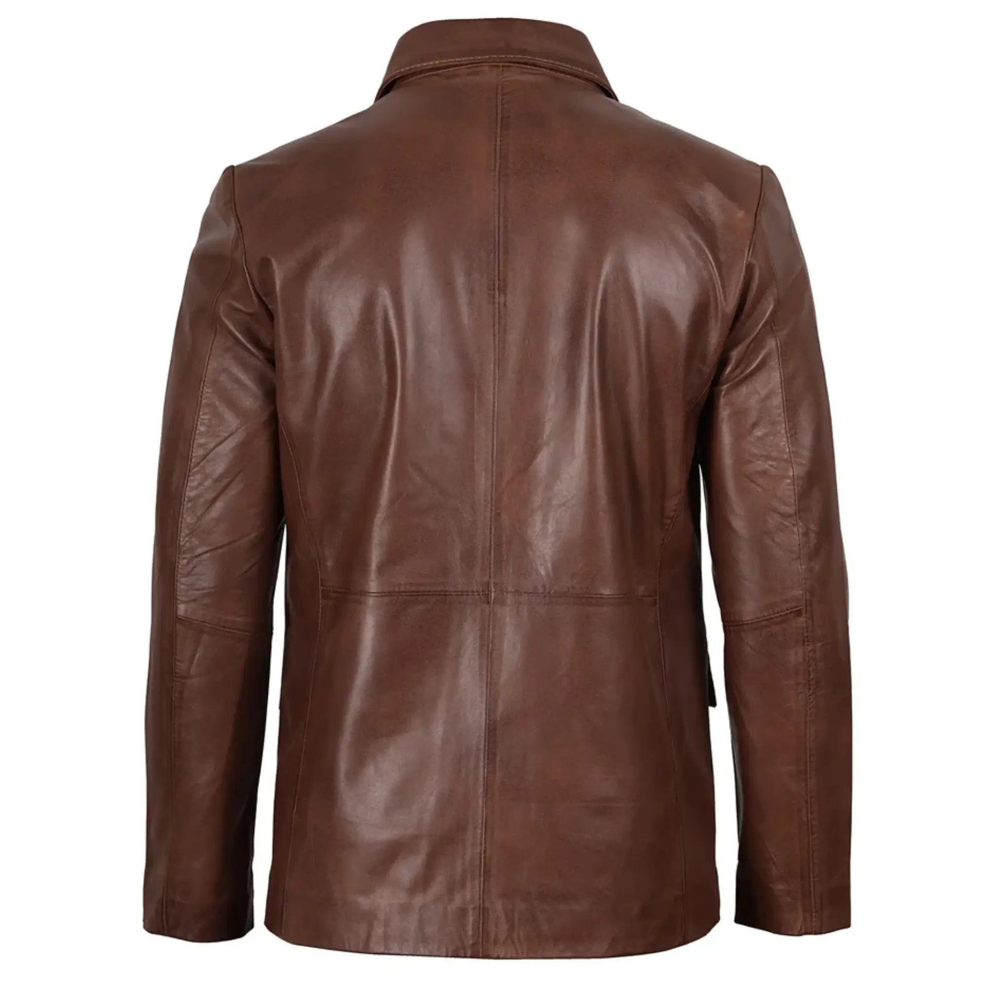 Men's Two Button Brown Wax Leather Blazer
