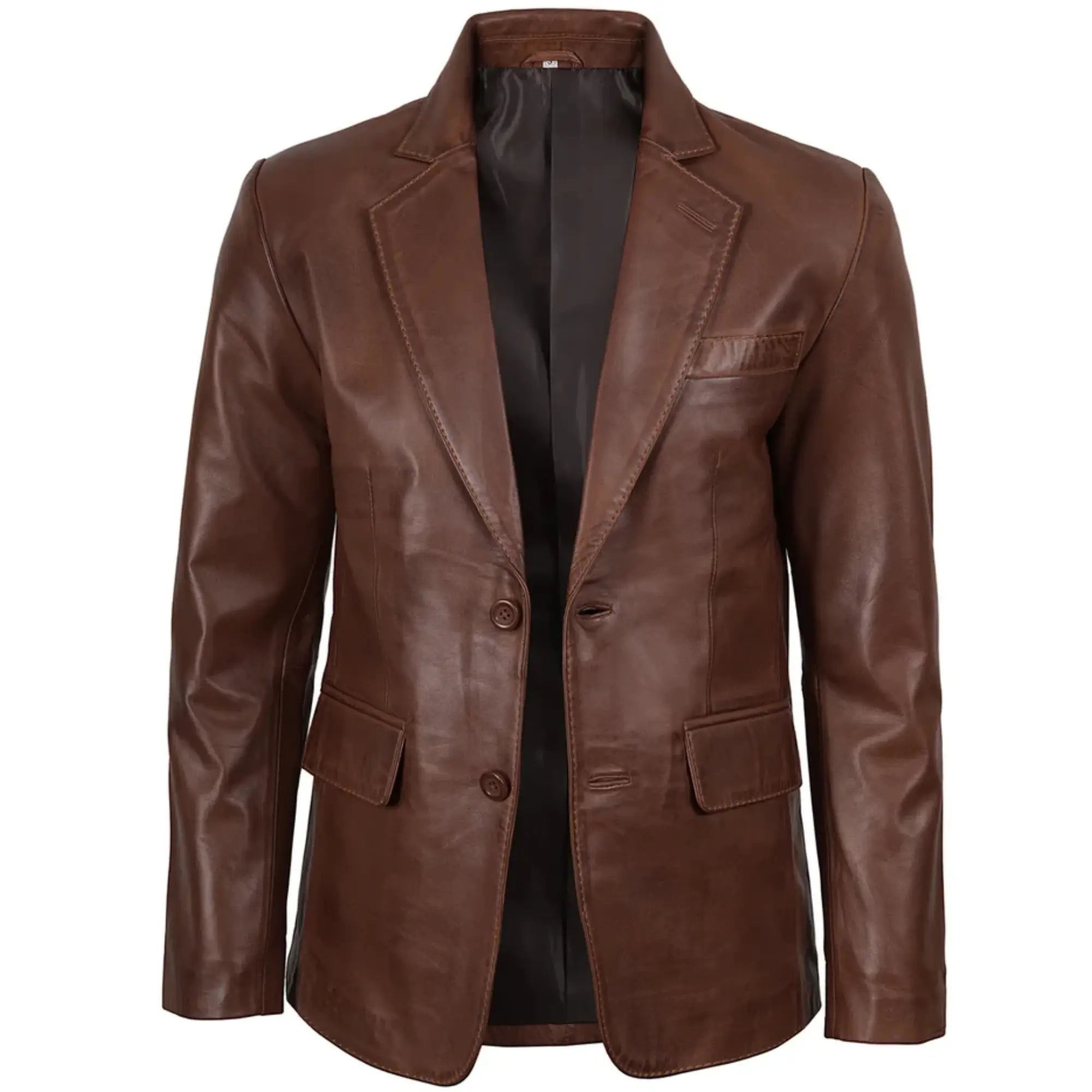 Men's Two Button Brown Wax Leather Blazer
