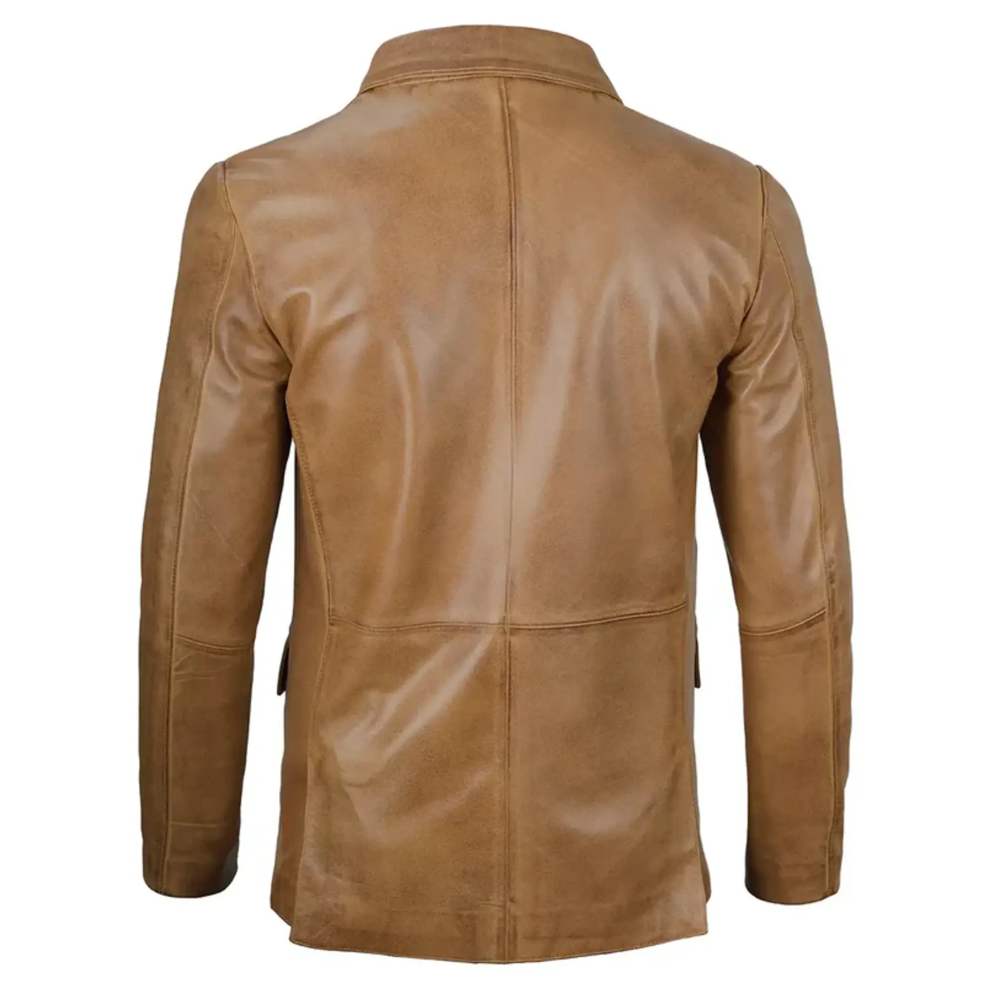 Men's Two Button Camel Brown Leather Blazer