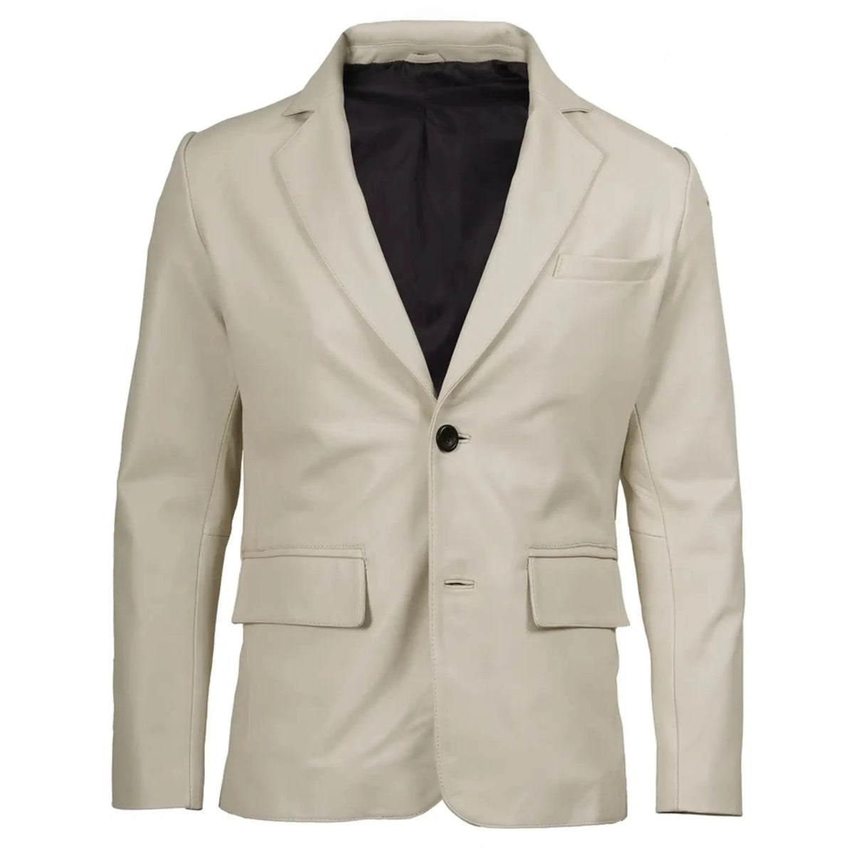Men's Two Buttons Off White Leather Blazer