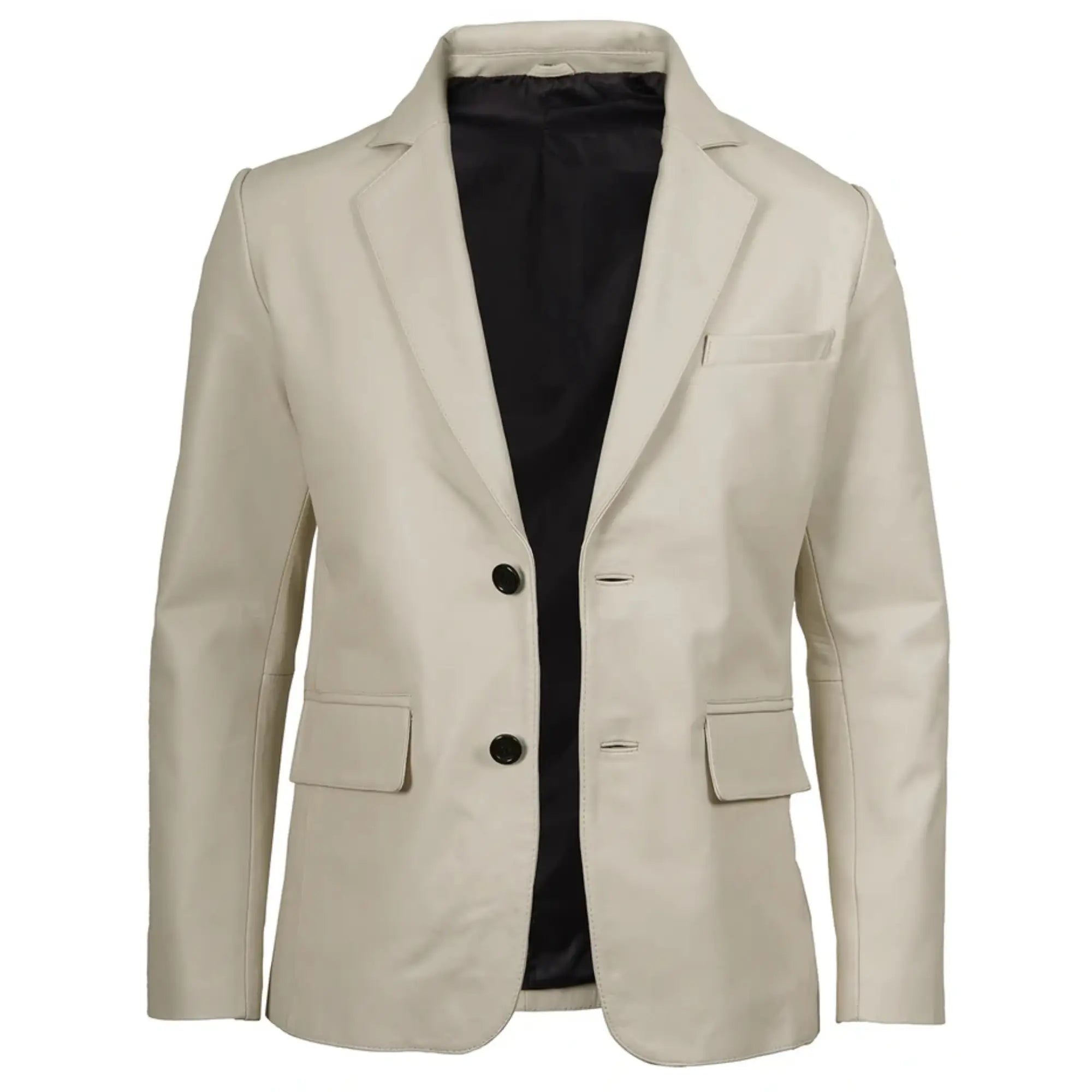 Men's Two Buttons Off White Leather Blazer