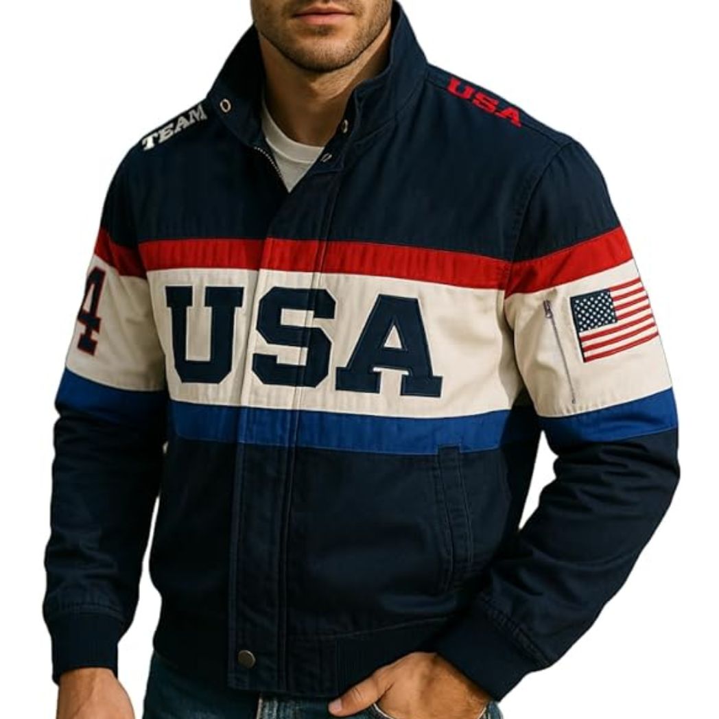 Men's USA Flag Bearer Cotton Bomber Jacket