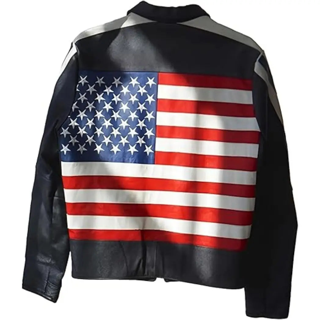 Men's USA Flag Real Sheepskin Leather Jacket
