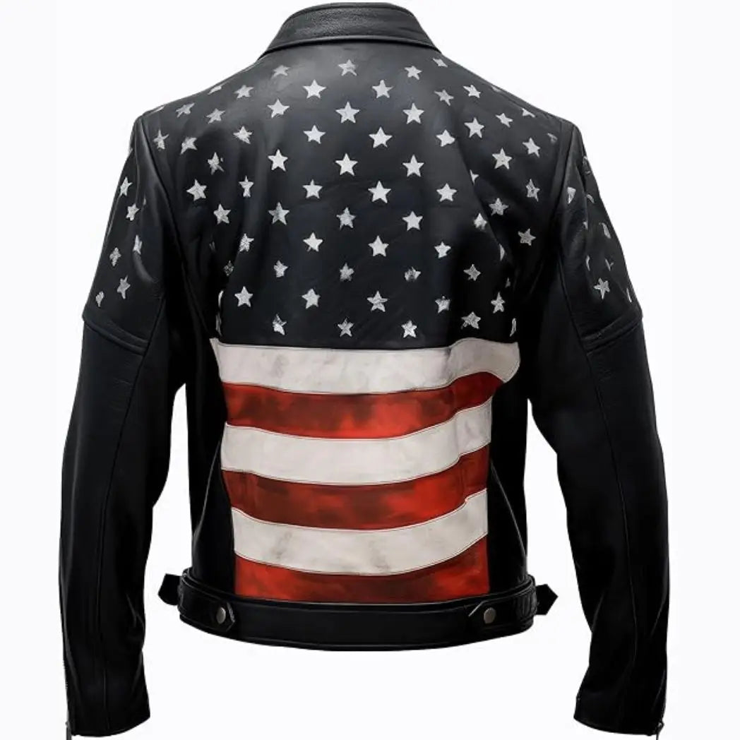 Men's USA Flag Sheepskin Leather Rider Jacket