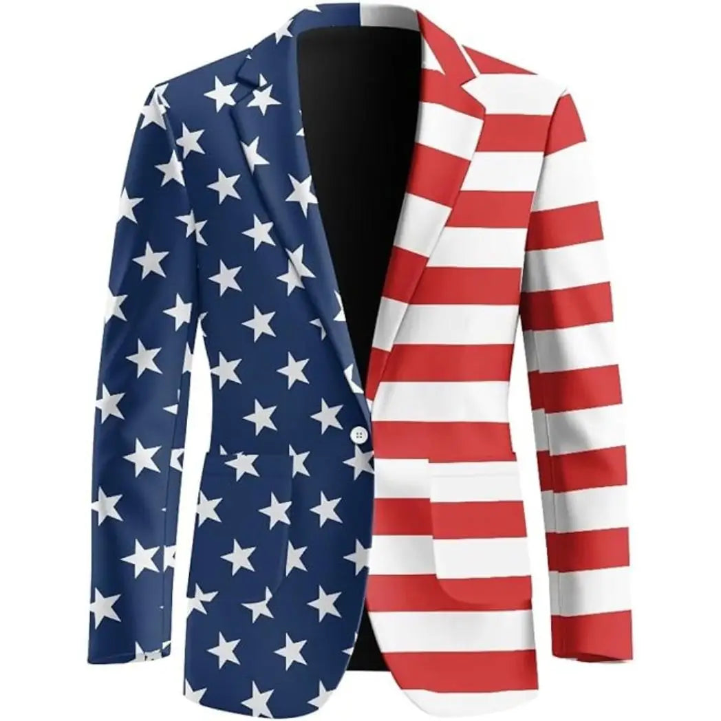 Men's USA Print Casual One-Button Blazer