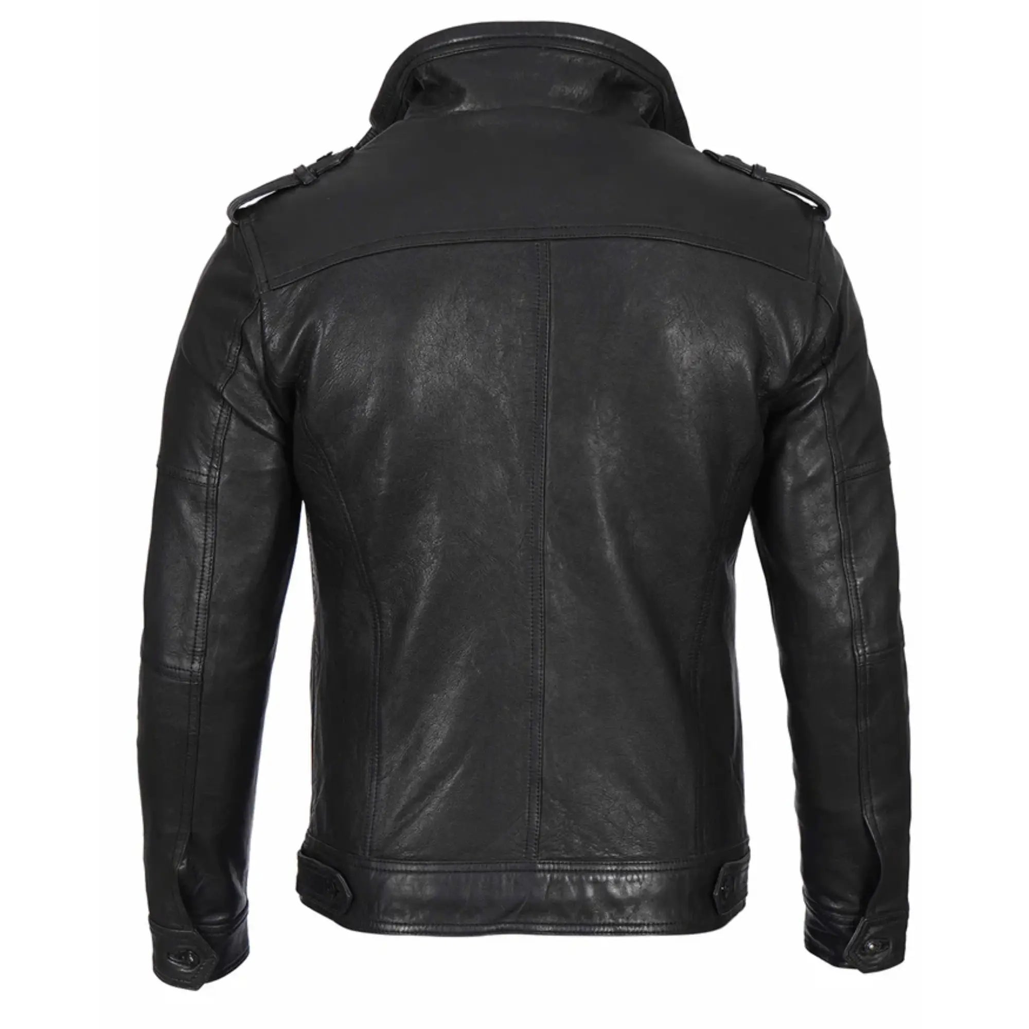 Men's Waxed Black Cafe Racer Style Leather Jacket