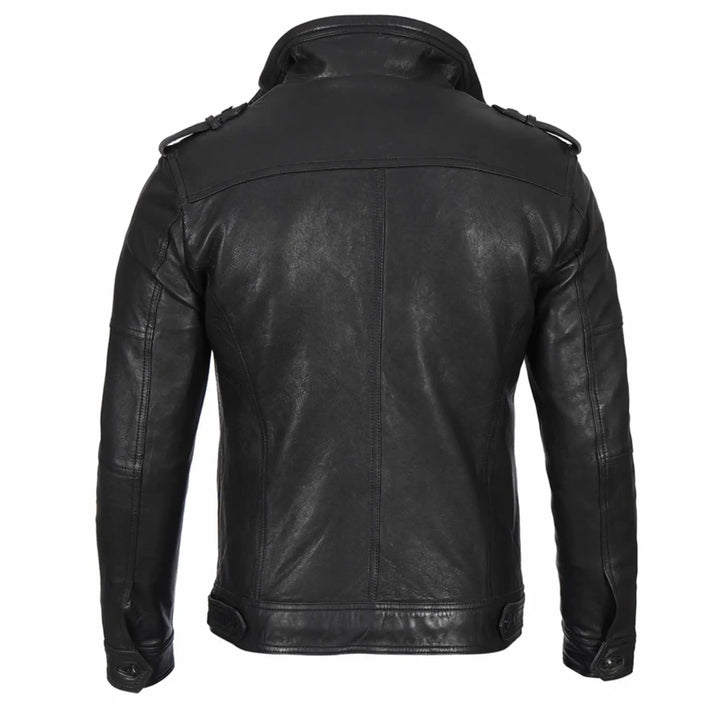 Men's Waxed Black Cafe Racer Style Leather Jacket