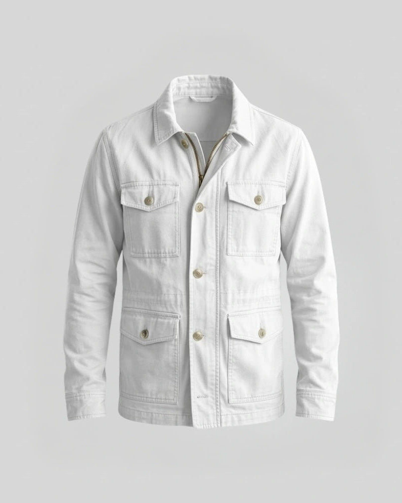 Men's Shirt Style Collar White Cotton Jacket