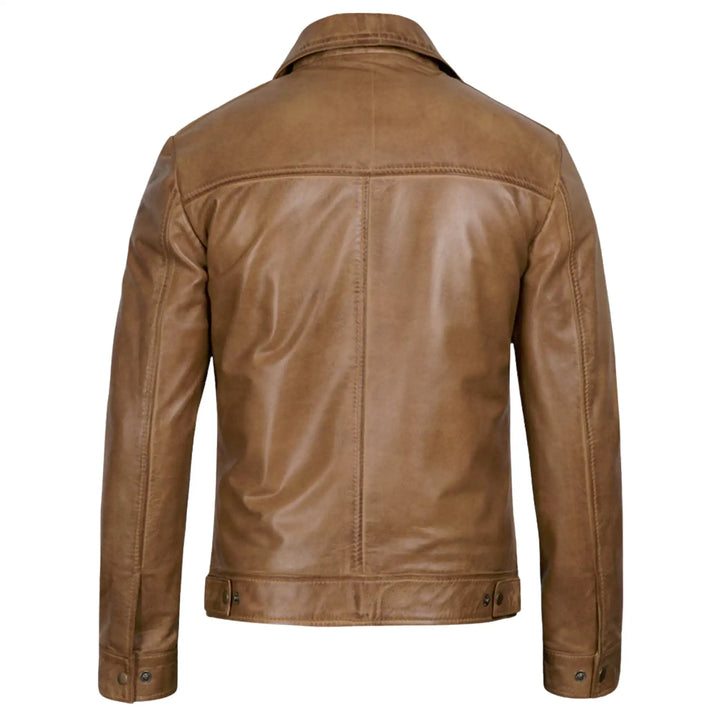 Brown leather jacket on a white background