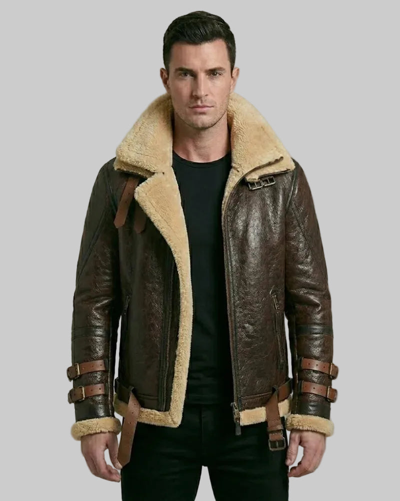 Men's B3 Bomber Flight Sheepskin Aviator Shearling Leather Jacket