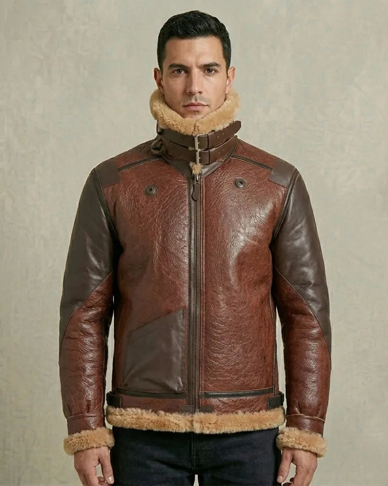 Men's B3 Bomber Style Brown Shearling Leather Jacket