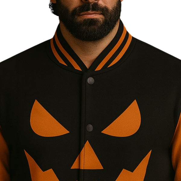 Men's Black And Orange Varsity Wool Jacket