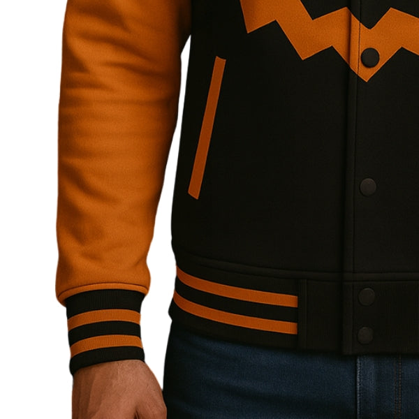 Men's Black And Orange Varsity Wool Jacket