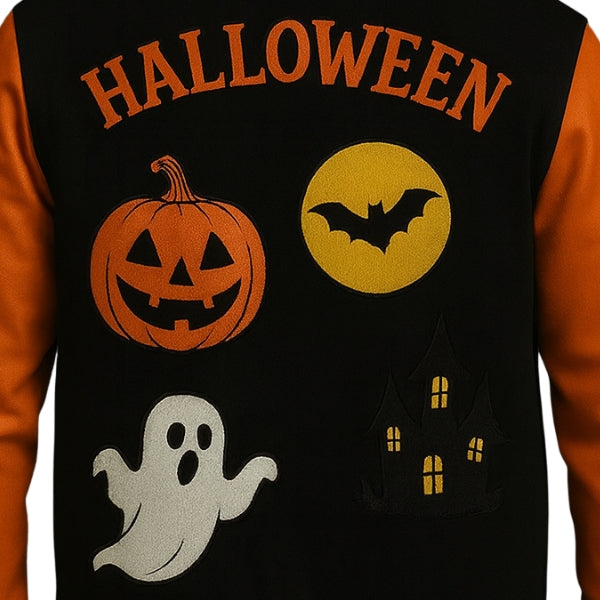 Men's Black And Orange Varsity Wool Jacket