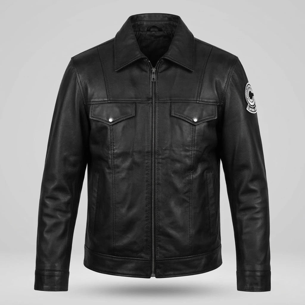 Men's Black Anime Inspired Sheepskin Leather Jacket 5