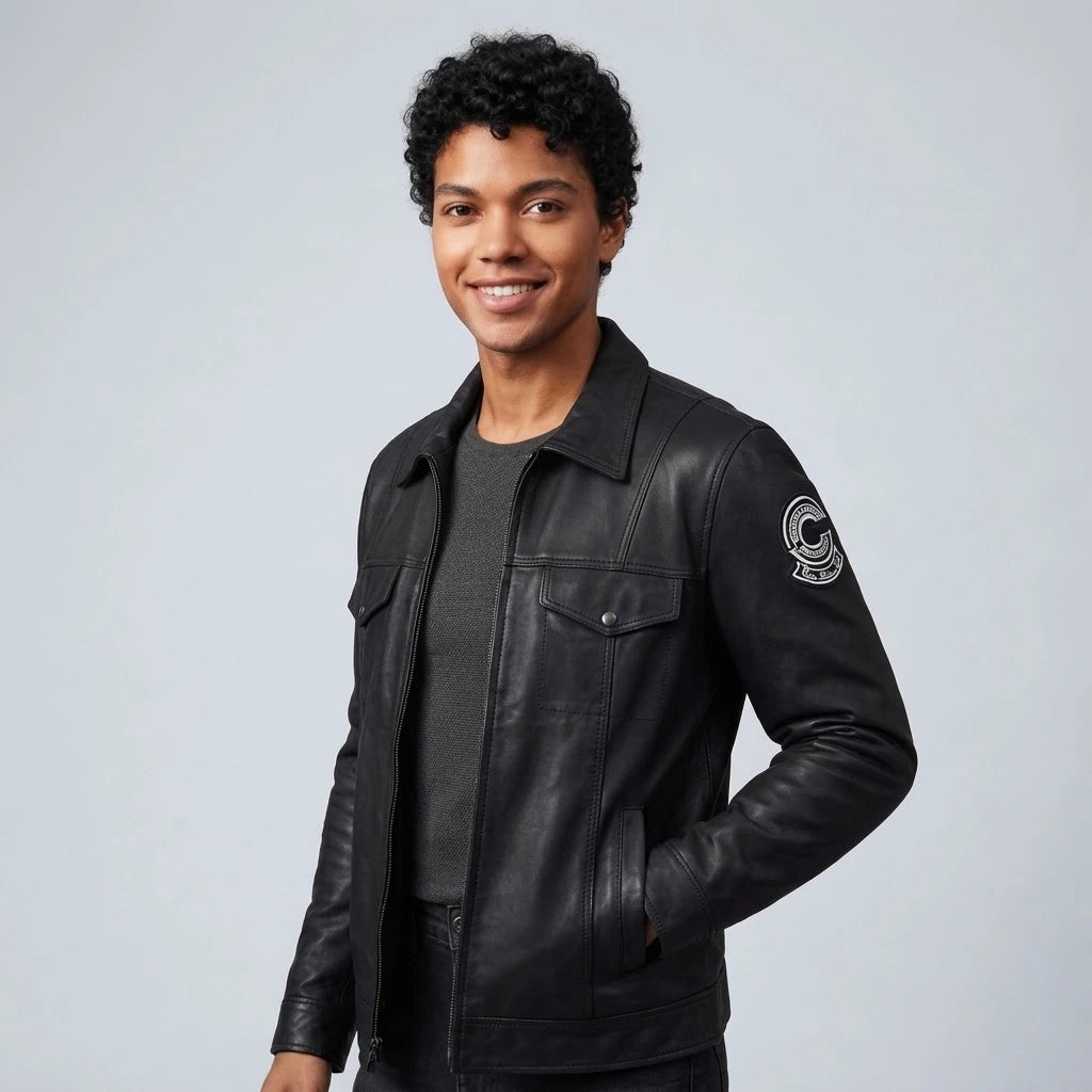 Men's Black Anime Inspired Sheepskin Leather Jacket 6