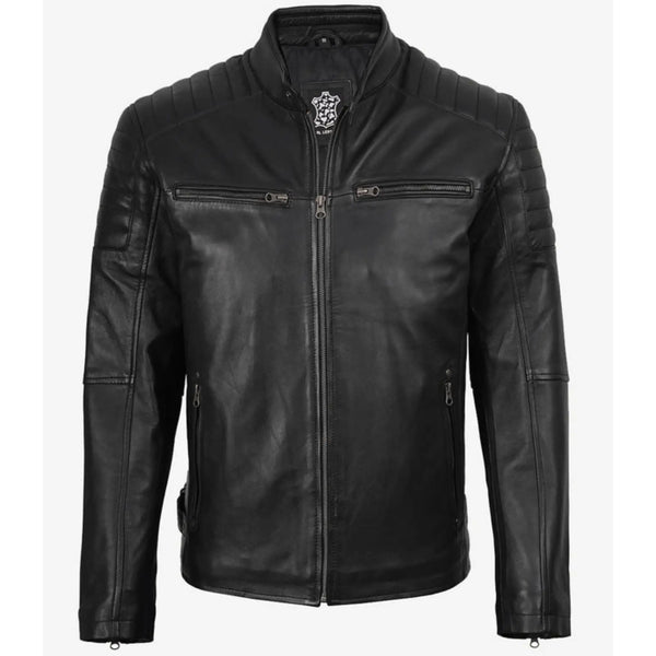 Black leather jacket on a white background