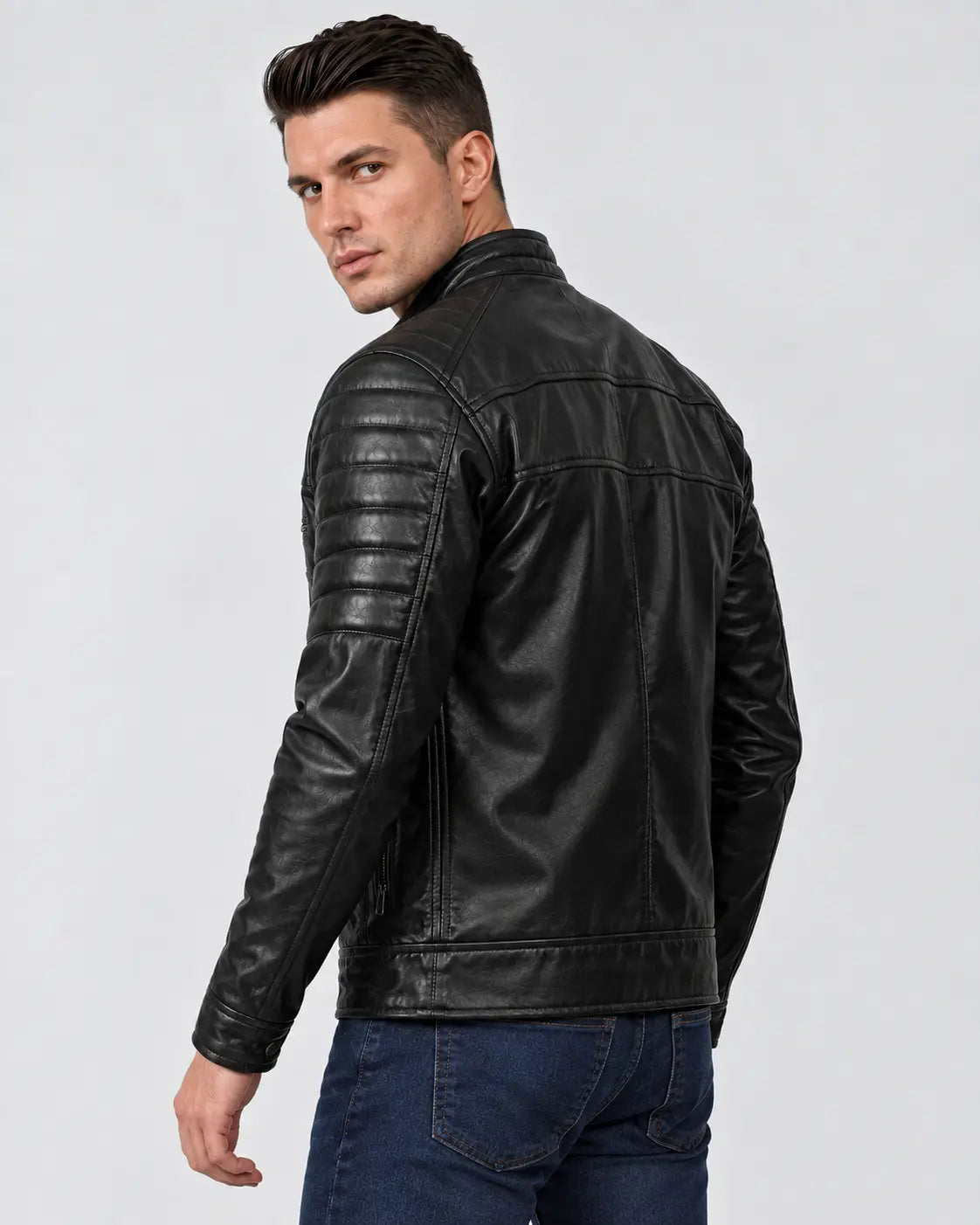 Men's Black Cafe Racer Leather Jacket