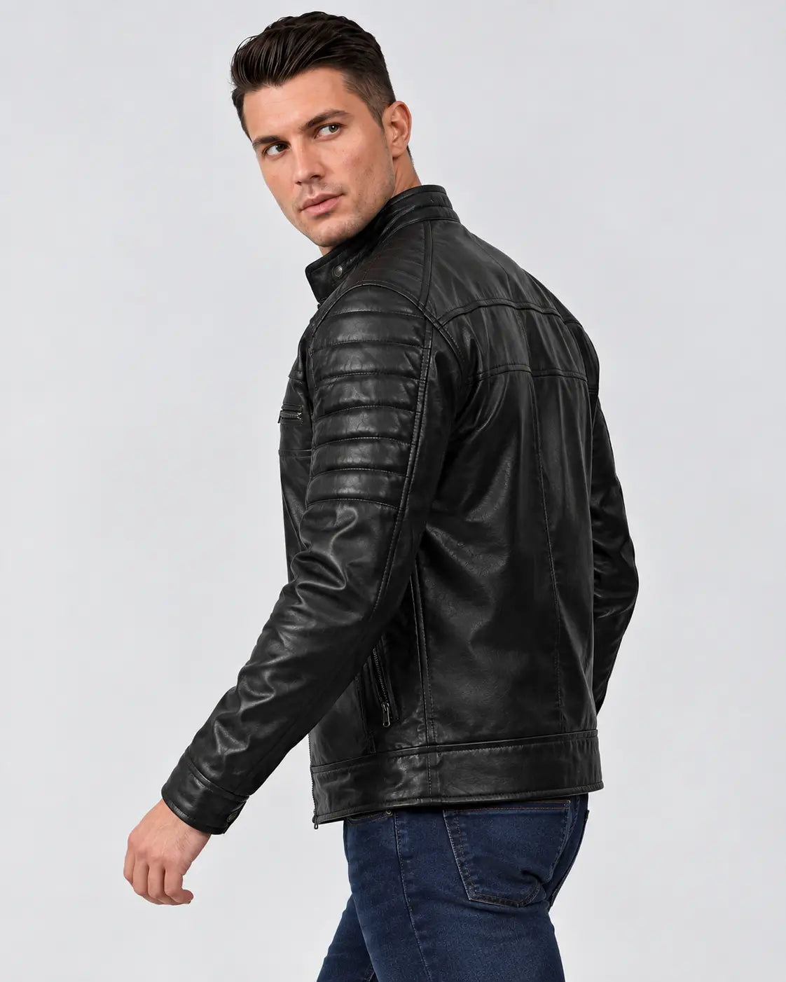 Men's Black Cafe Racer Leather Jacket