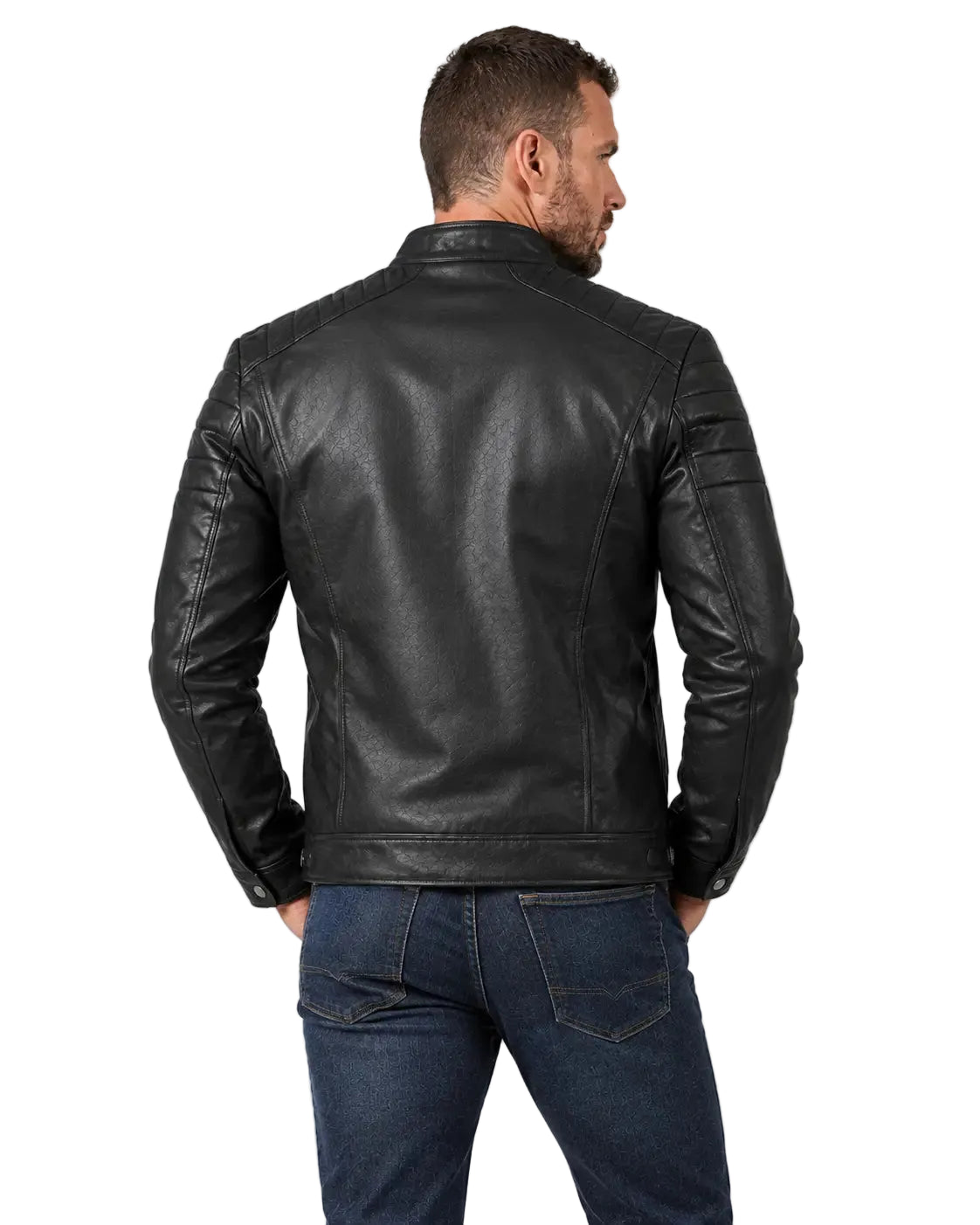 Men's Black Cafe Racer Style Leather Jacket