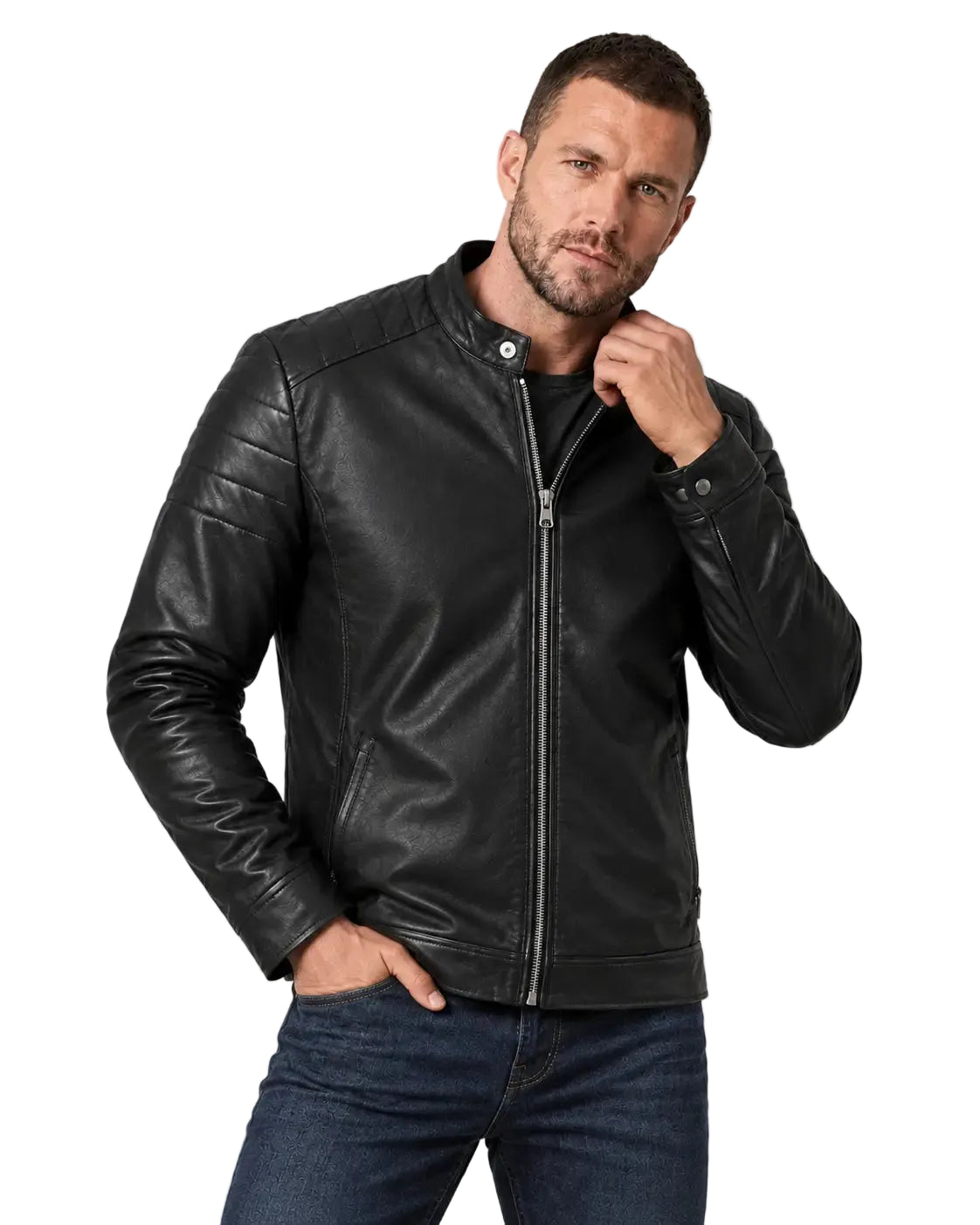 Men's Black Cafe Racer Style Leather Jacket