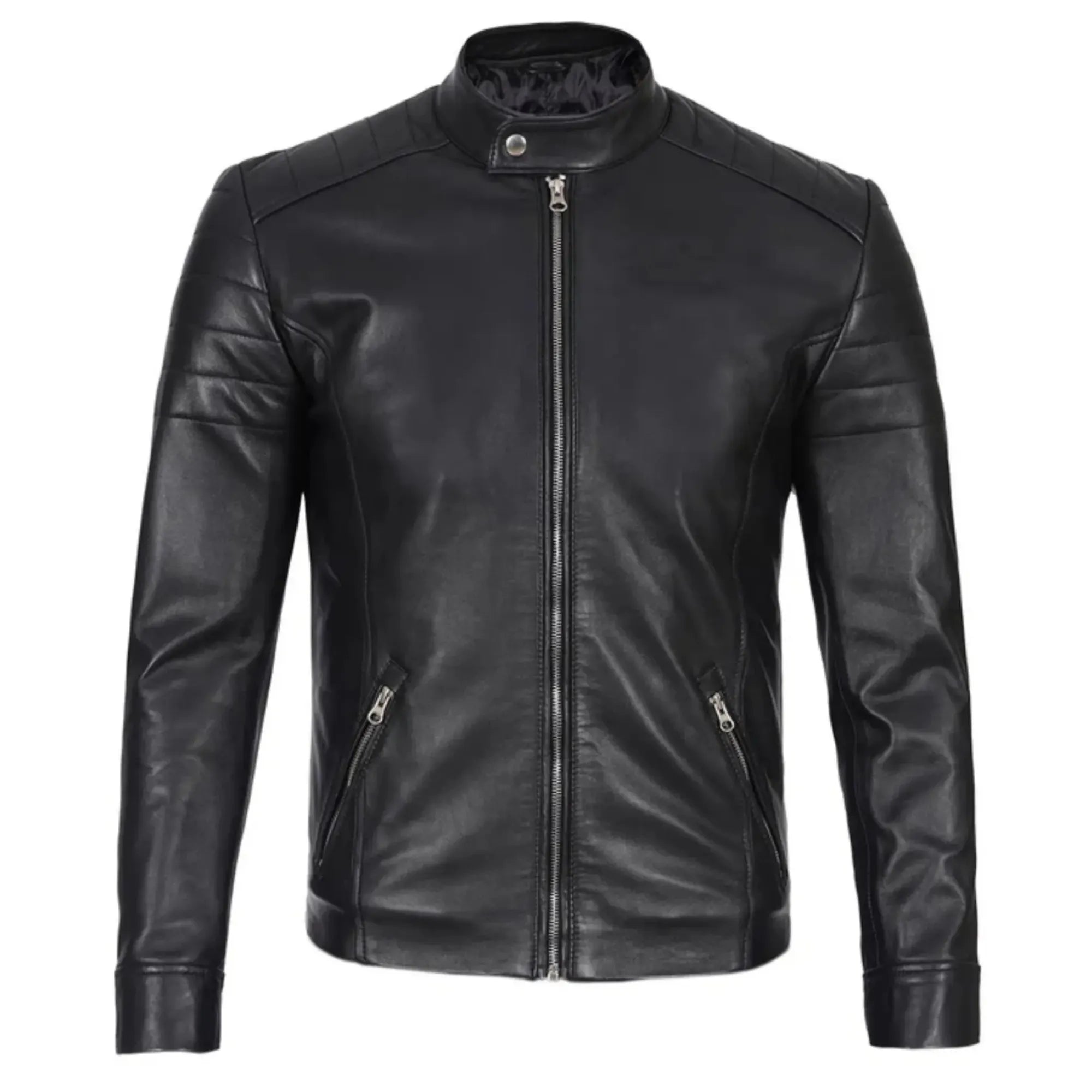 Men's Black Cafe Racer Style Leather Jacket