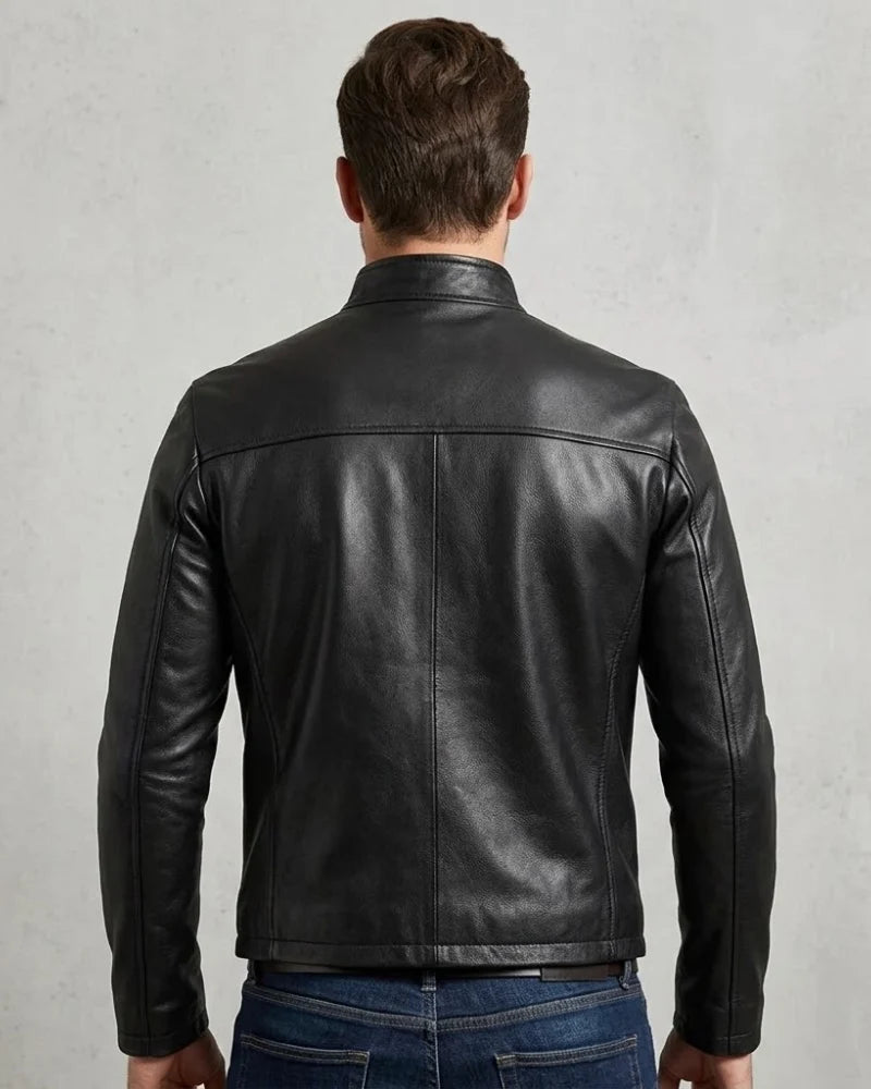 Men's Black Cowhide Leather Cafe Racer Jacket